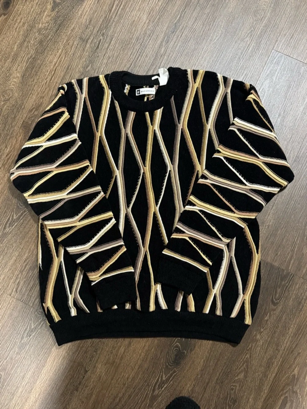 Bacharach Mens‎ 90s Y2K Raised Textured Crewneck Sweater Sz XL Cosbys Huxtable